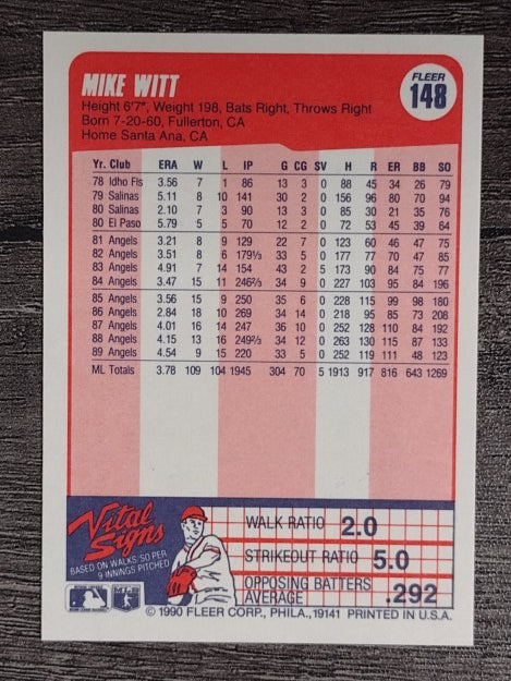 1990 Fleer #148 Mike Witt