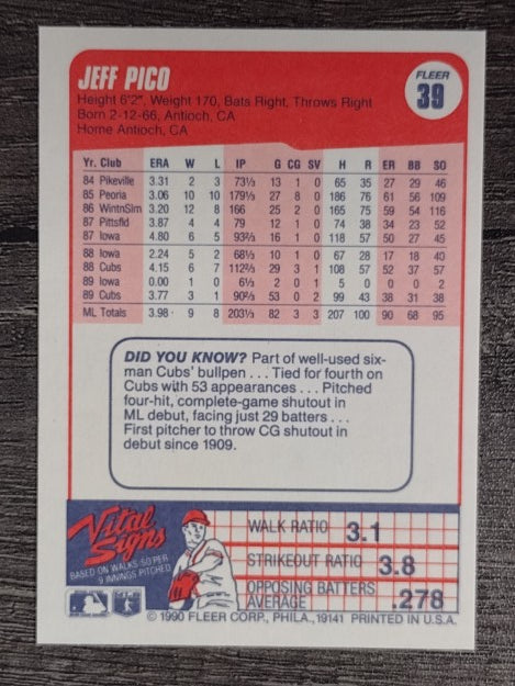 1990 Fleer #39 Jeff Pico
