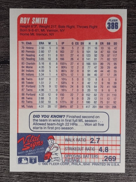 1990 Fleer #386 Roy Smith
