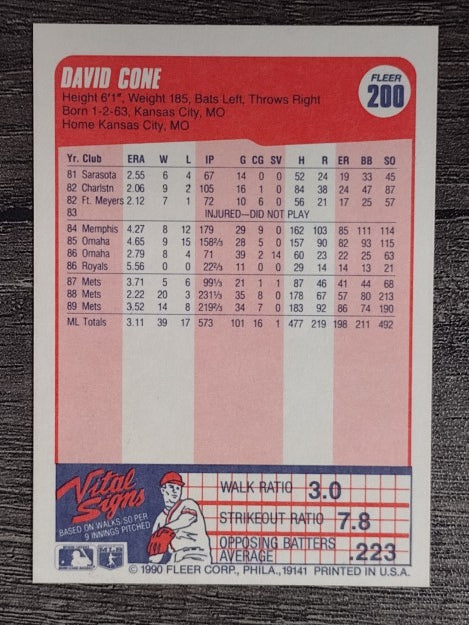1990 Fleer #200 David Cone