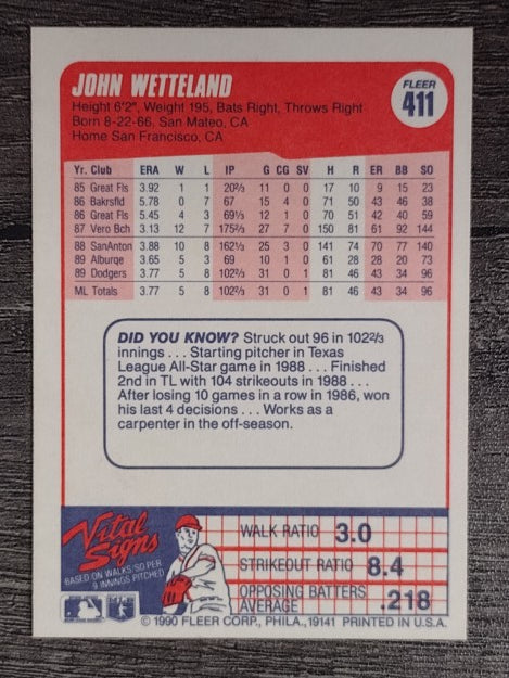 1990 Fleer #411 John Wetteland