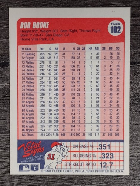 1990 Fleer #102 Bob Boone
