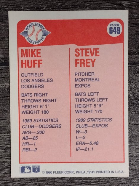 1990 Fleer #649 Mike Huff RC/Steve Frey RC