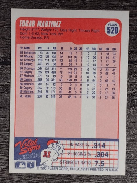 1990 Fleer #520 Edgar Martinez