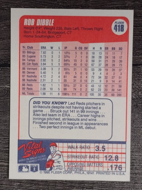 1990 Fleer #418 Rob Dibble