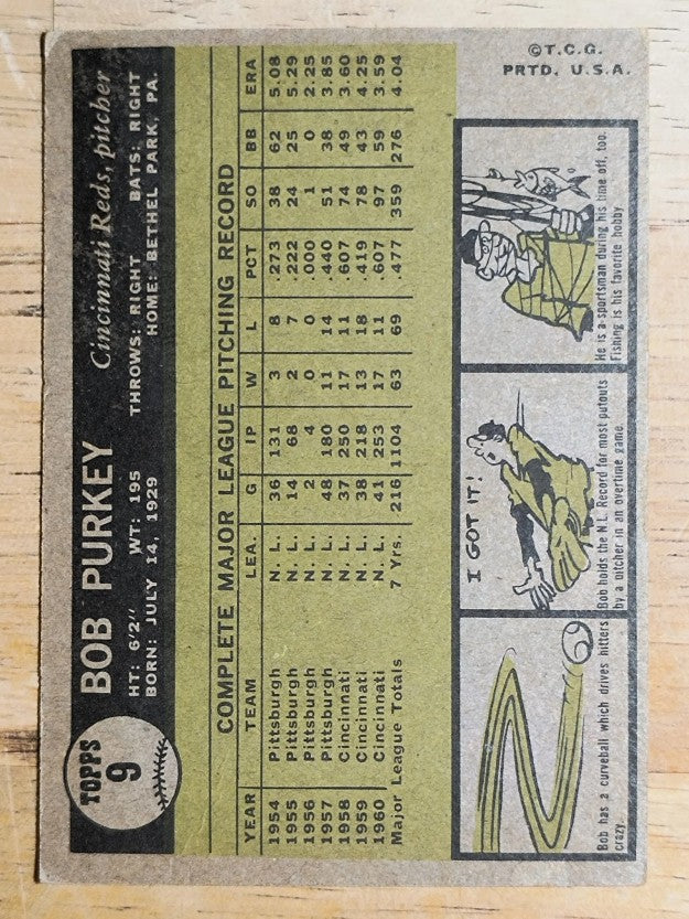 1961 Topps #9 Bob Purkey (VG)