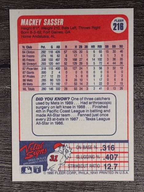 1990 Fleer #216 Mackey Sasser