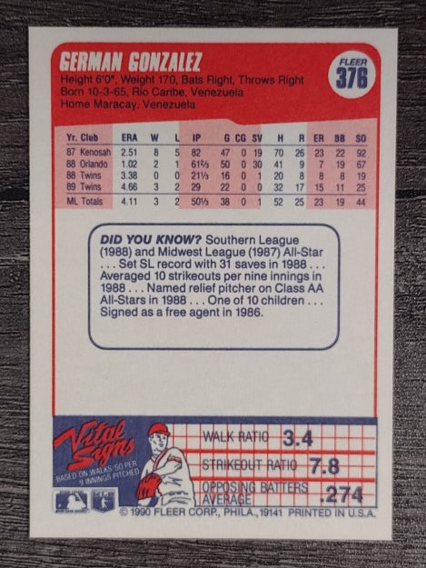 1990 Fleer #376 German Gonzalez