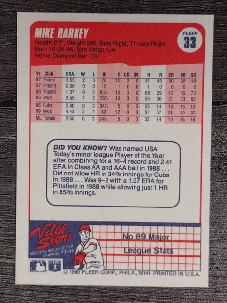 1990 Fleer #33 Mike Harkey