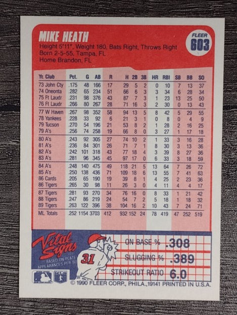 1990 Fleer #603 Mike Heath