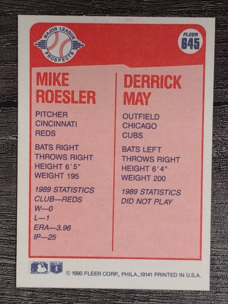 1990 Fleer #645 Mike Roesler RC/Derrick May RC