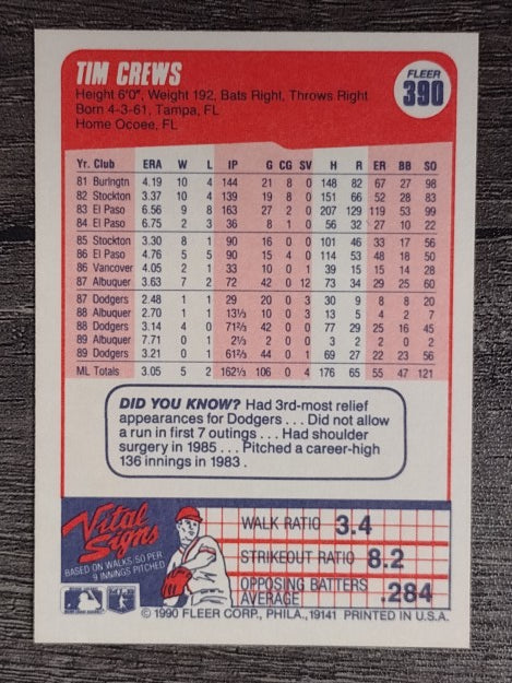 1990 Fleer #390 Tim Crews