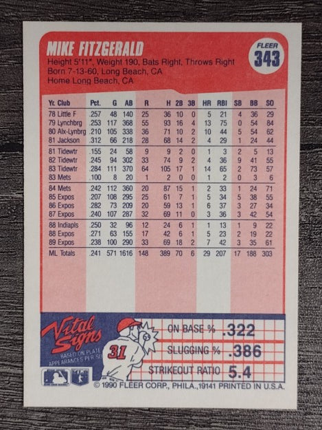 1990 Fleer #343 Mike Fitzgerald