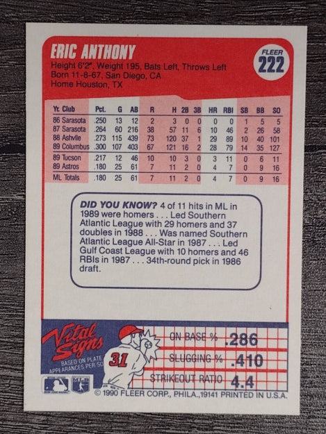 1990 Fleer #222 Eric Anthony RC