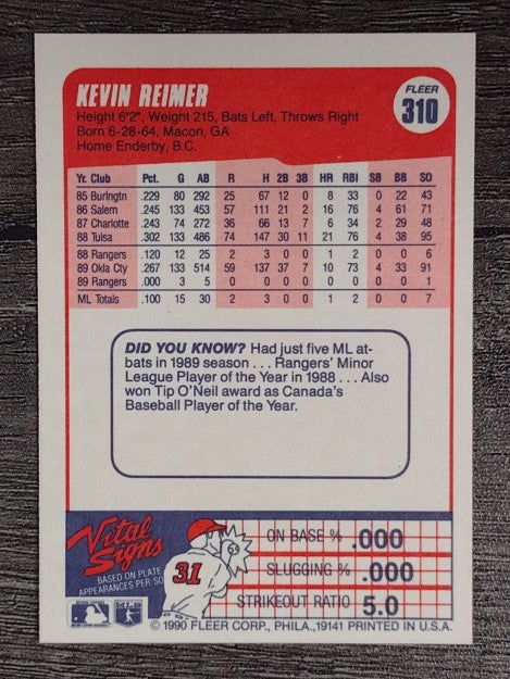1990 Fleer #310 Kevin Reimer