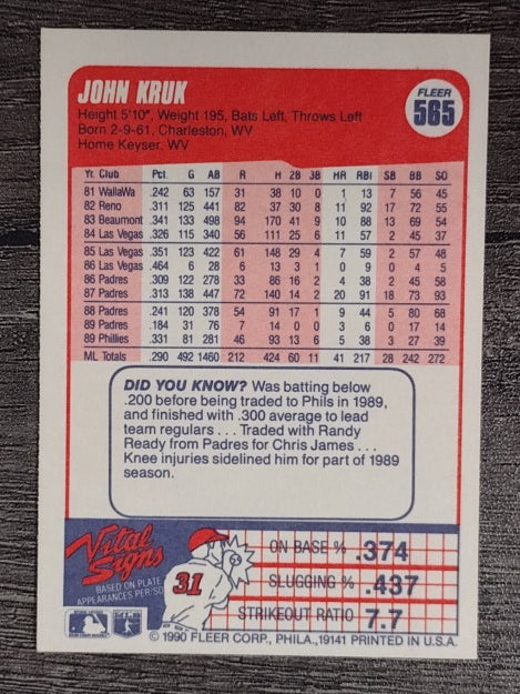 1990 Fleer #565 John Kruk