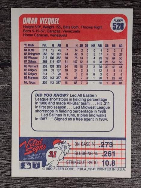 1990 Fleer #528 Omar Vizquel