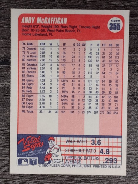 1990 Fleer #355 Andy McGaffigan