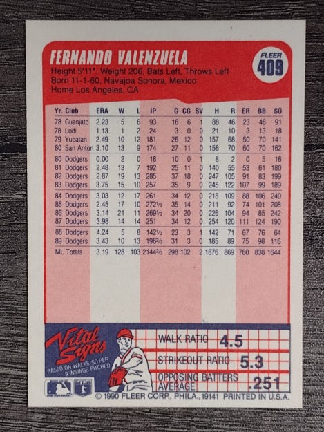 1990 Fleer #409 Fernando Valenzuela
