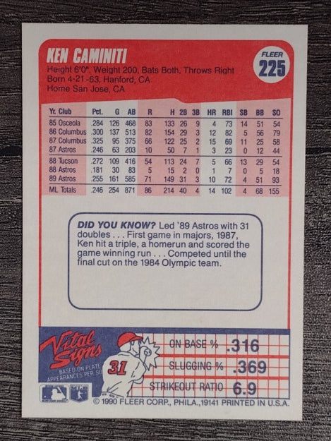 1990 Fleer #225 Ken Caminiti