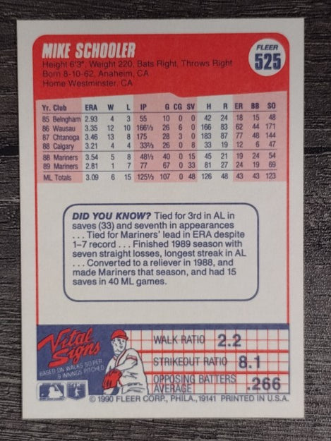 1990 Fleer #525 Mike Schooler