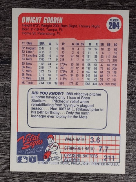 1990 Fleer #204 Dwight Gooden