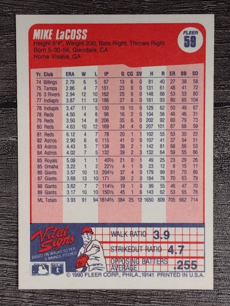 1990 Fleer #59 Mike LaCoss