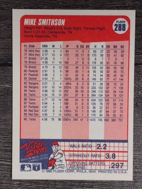 1990 Fleer #288 Mike Smithson