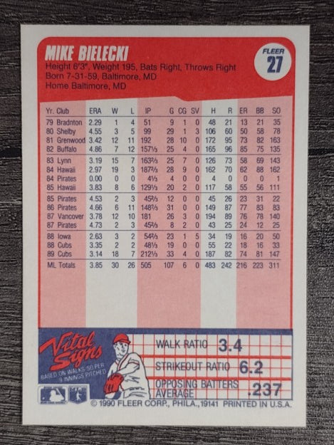 1990 Fleer #27 Mike Bielecki