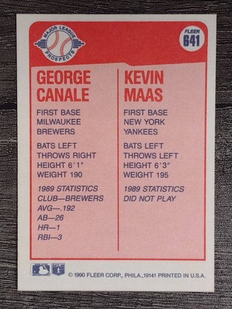 1990 Fleer #641 George Canale RC/Kevin Maas RC