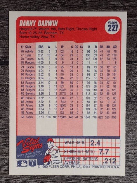 1990 Fleer #227 Danny Darwin