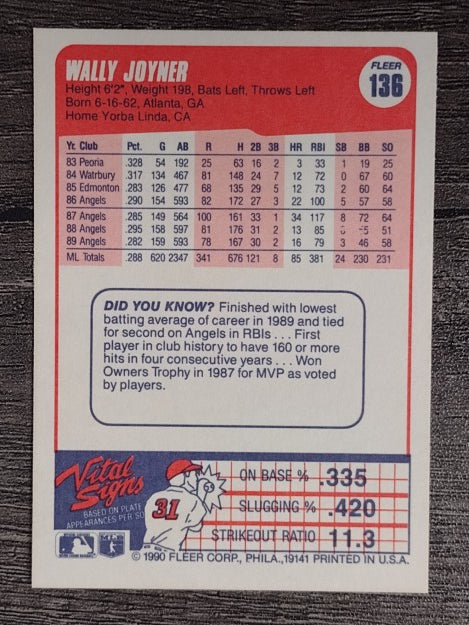 1990 Fleer #136 Wally Joyner
