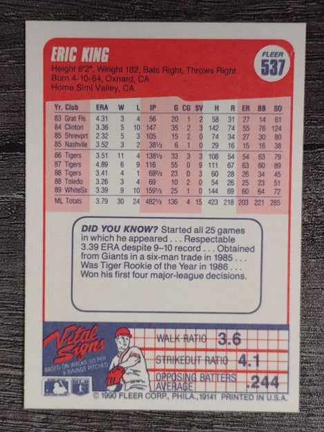 1990 Fleer #537 Eric King