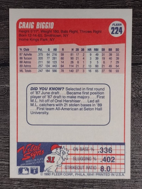 1990 Fleer #224 Craig Biggio