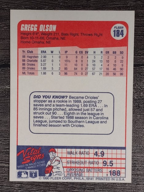 1990 Fleer #184 Gregg Olson