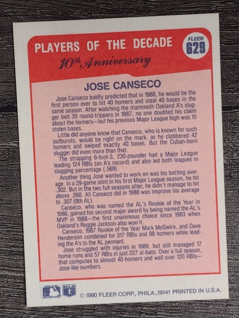 1990 Fleer #629 Jose Canseco '88