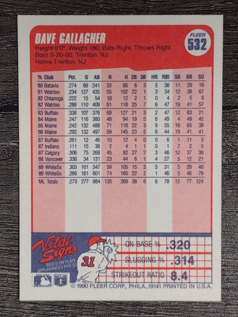 1990 Fleer #532 Dave Gallagher
