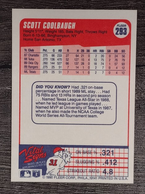 1990 Fleer #293 Scott Coolbaugh RC