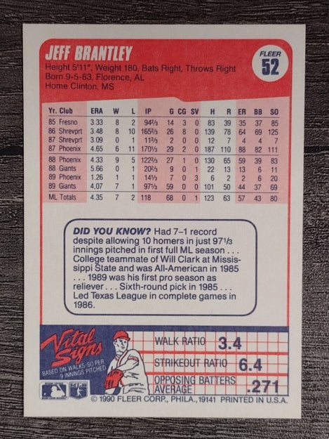 1990 Fleer #52 Jeff Brantley