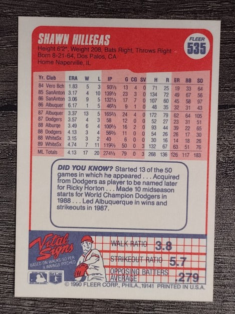 1990 Fleer #535 Shawn Hillegas