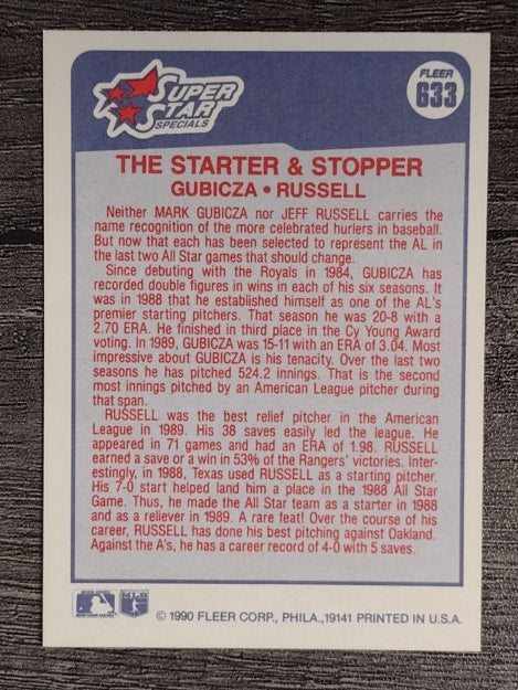 1990 Fleer #633 Mark Gubicza/Jeff Russell