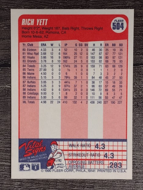 1990 Fleer #504 Rich Yett