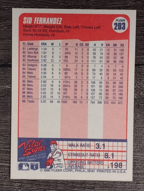 1990 Fleer #203 Sid Fernandez