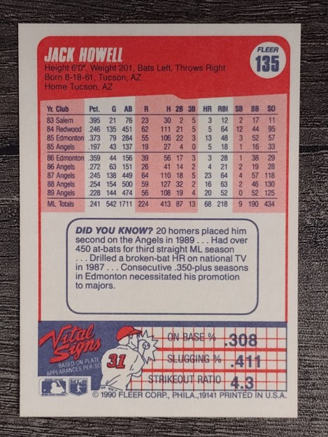 1990 Fleer #135 Jack Howell