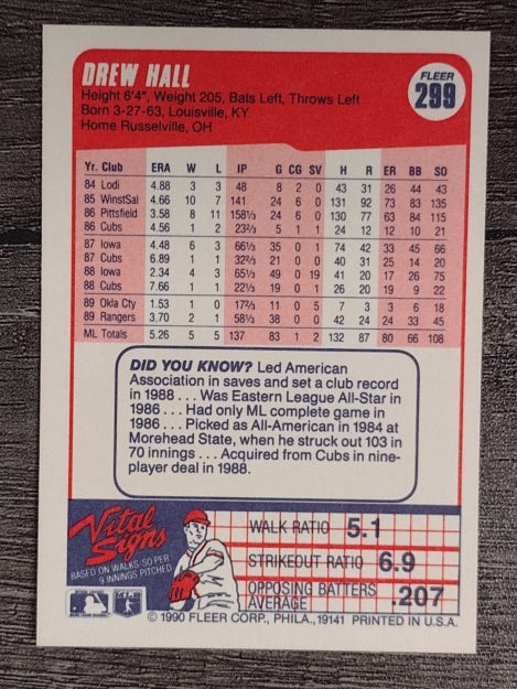 1990 Fleer #299 Drew Hall