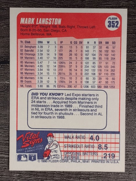1990 Fleer #352 Mark Langston