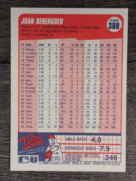 1990 Fleer #369 Juan Berenguer