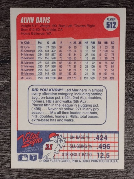 1990 Fleer #512 Alvin Davis