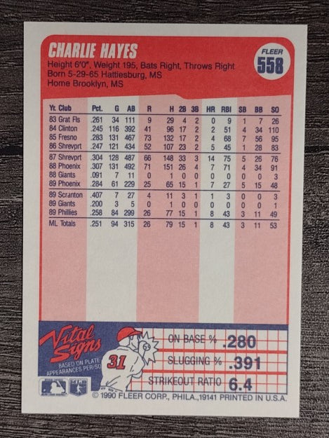 1990 Fleer #558 Charlie Hayes