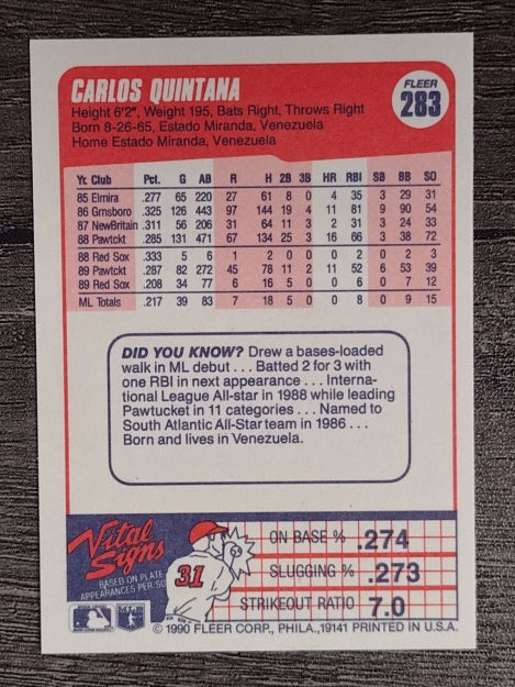 1990 Fleer #283 Carlos Quintana